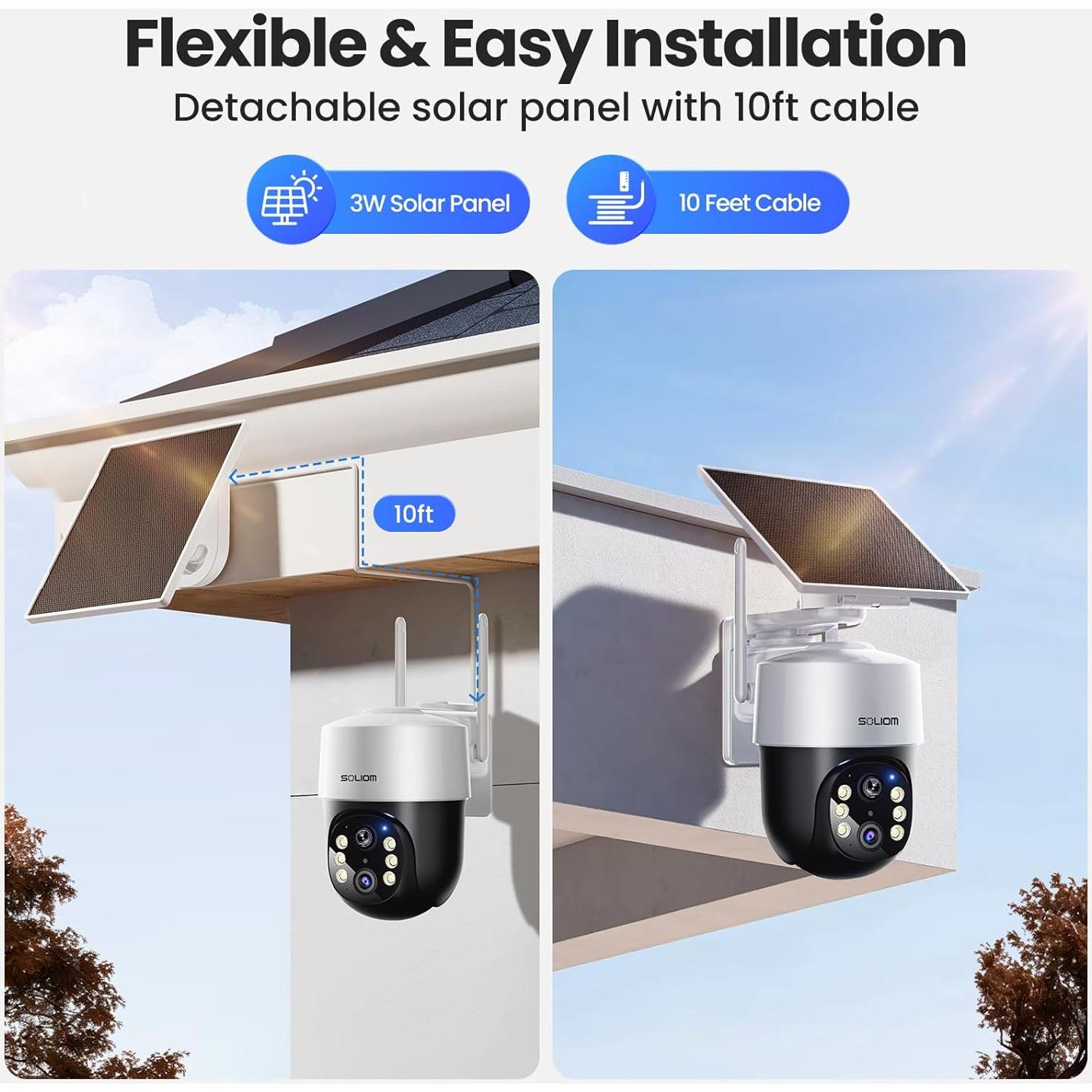SOLIOM Security Cameras Wireless Outdoor,8MP Ultra HD for Day and Night, No Subscription,Built in Radar,Solar Powered Cameras for Home Security, 360° Pan Tilt Auto Tracking,5G & 2.4G WiFi, 4-Cam Kit