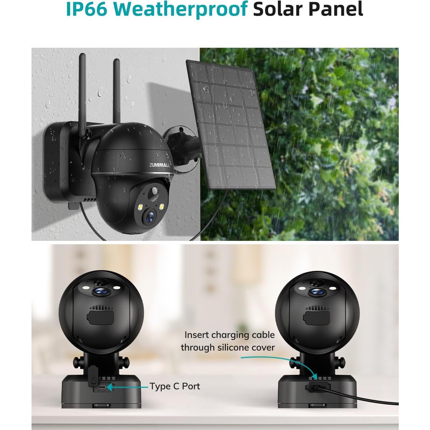 Panel Solar ZUMIMALL 3W IP66 para Cámara Inalámbrica Exterior