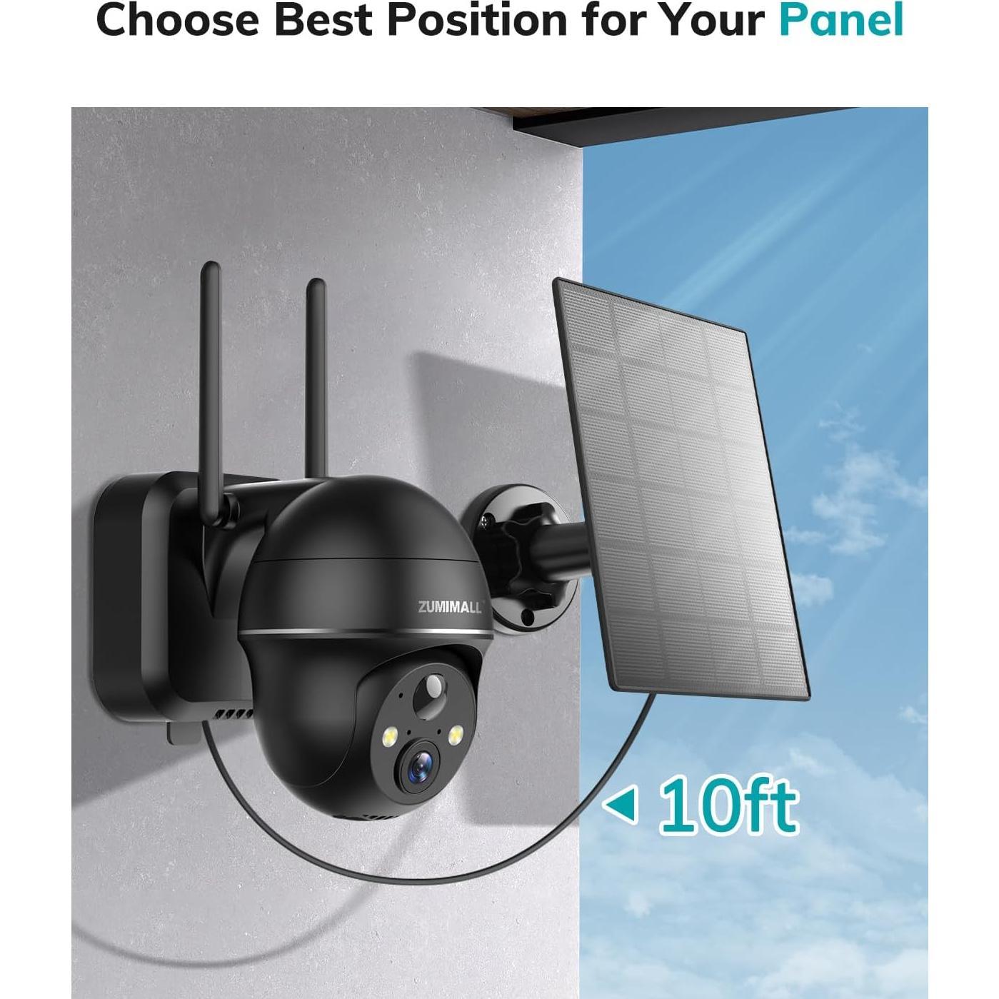 Panel Solar ZUMIMALL 3W IP66 para Cámara Inalámbrica Exterior