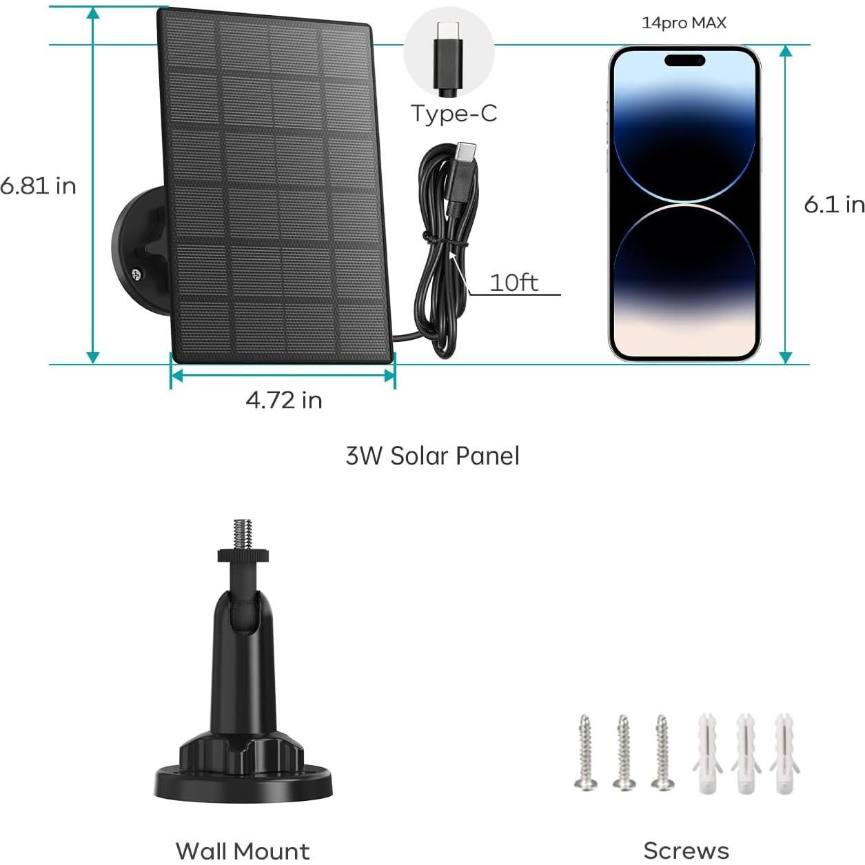 Panel Solar ZUMIMALL 3W IP66 para Cámara Inalámbrica Exterior