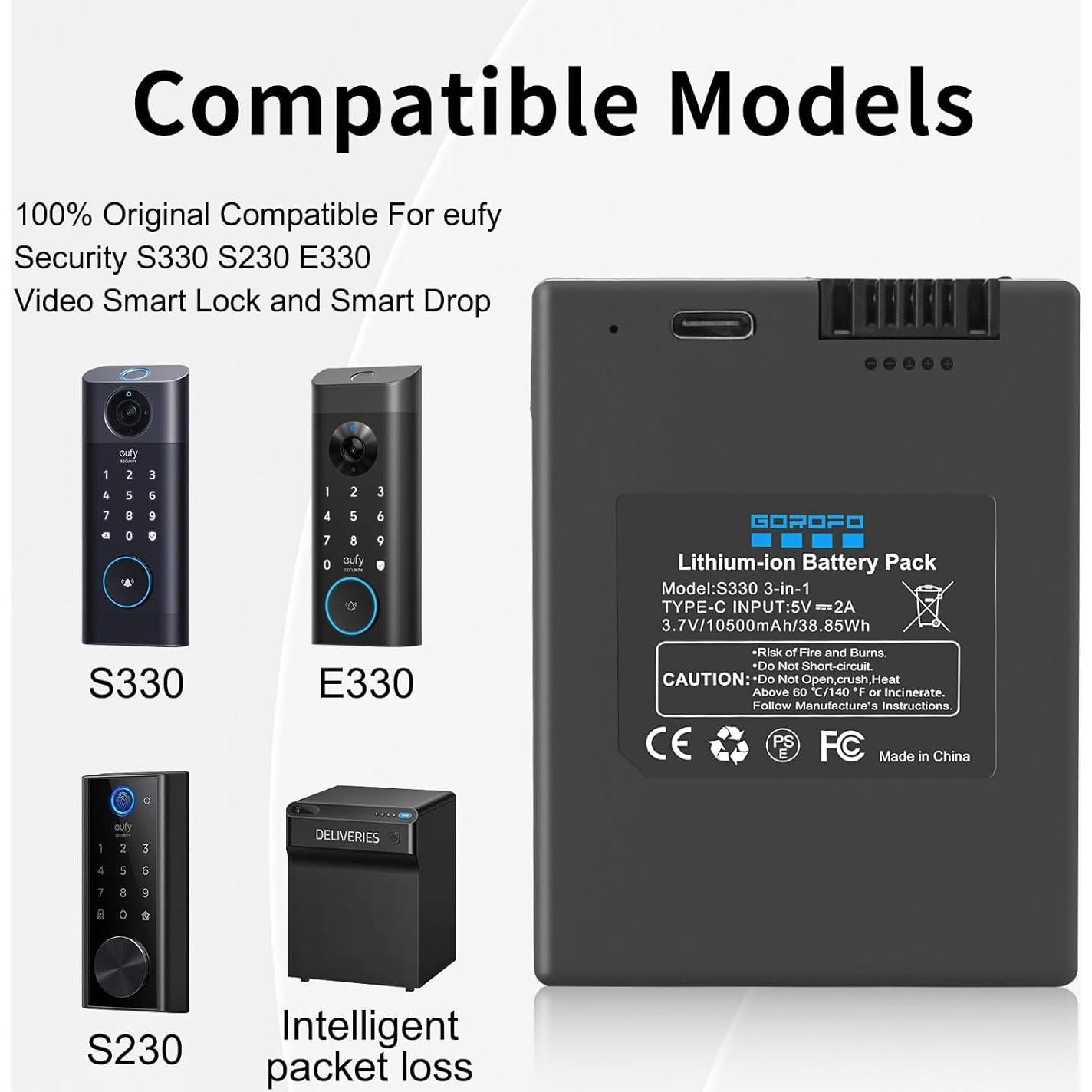 Batería Recargable GOROFO S330 para Cerraduras Inteligentes