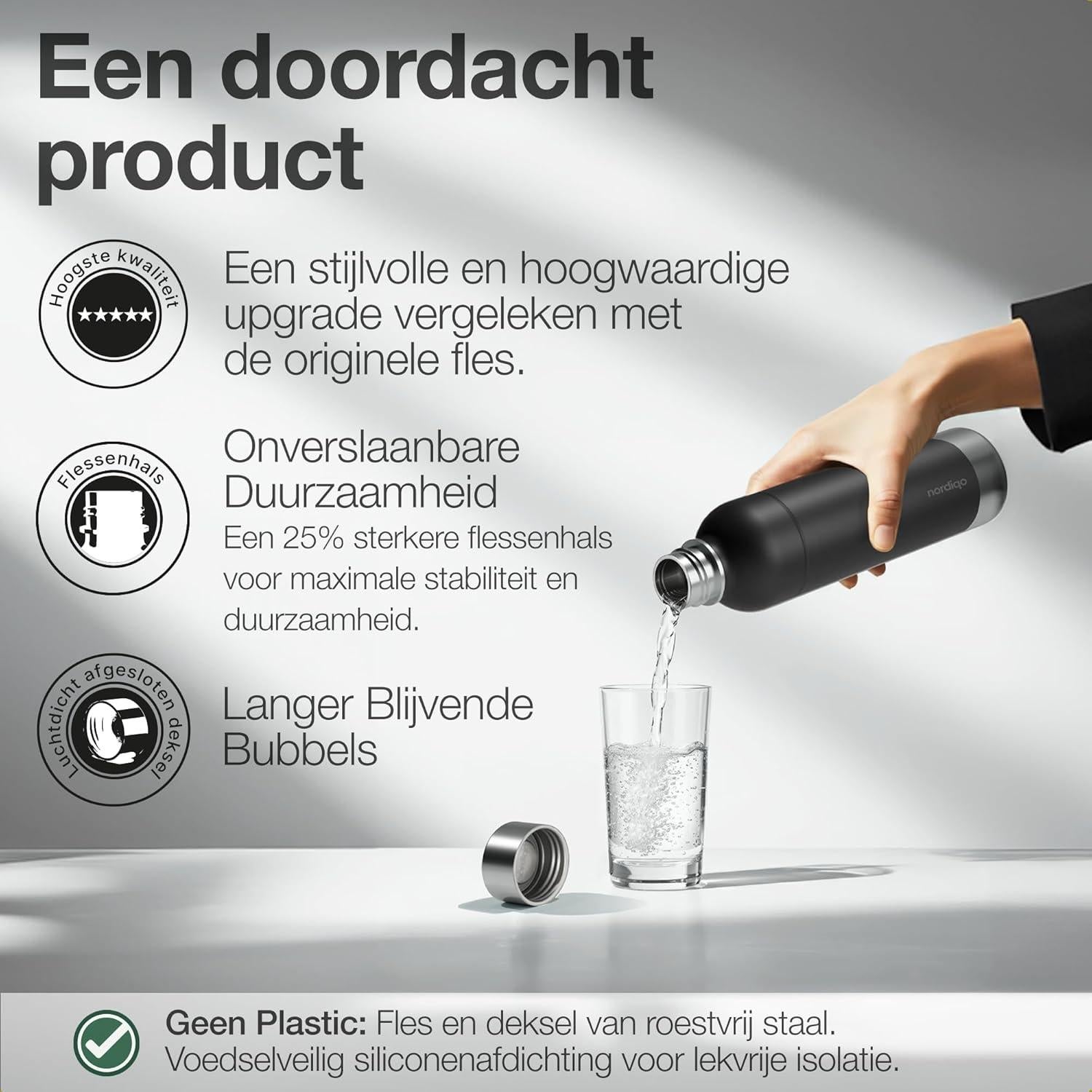 Botella de Carbonatación Nordiqo 33 oz Acero Inoxidable