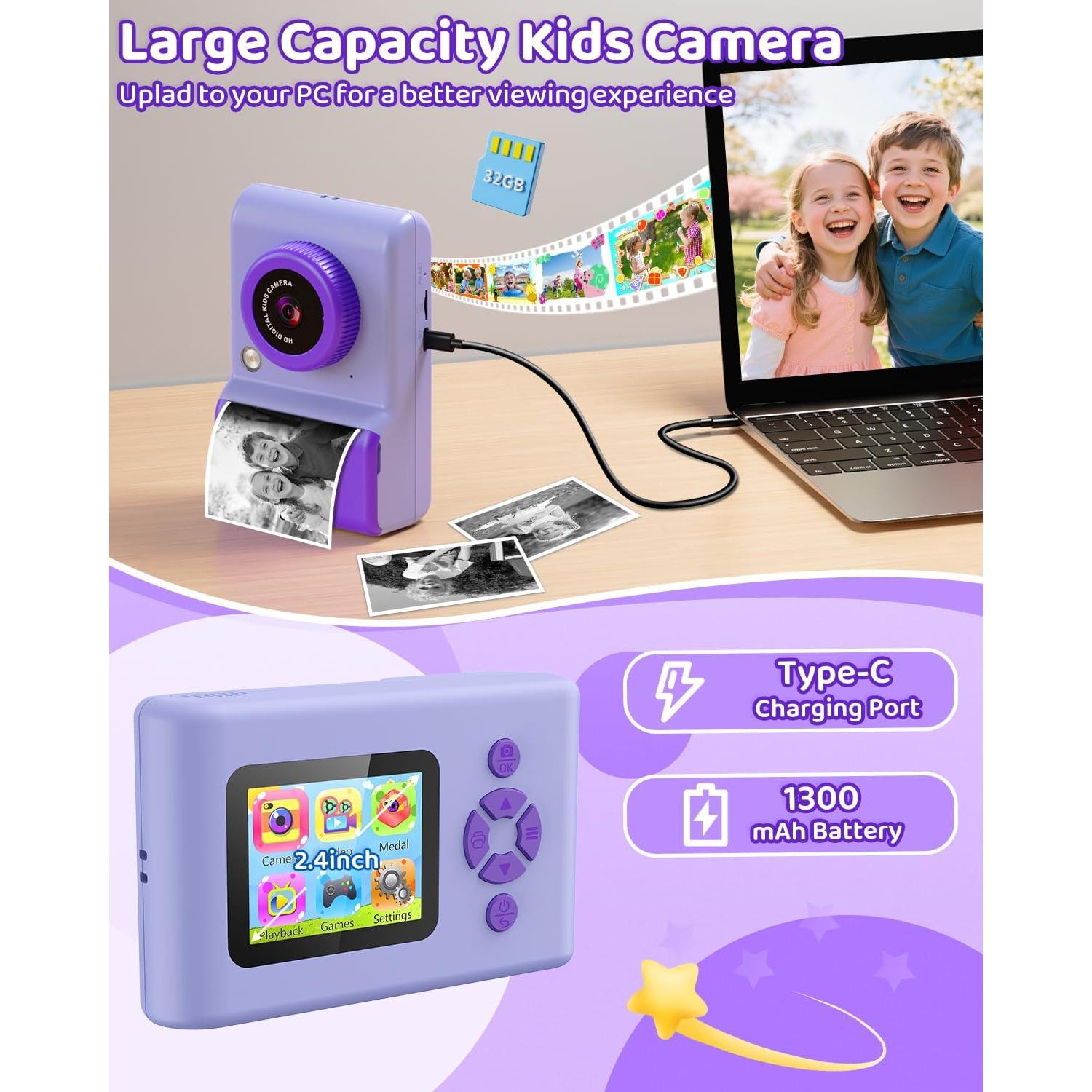 Cámara Instantánea Usteetic P86 para Niños 20MP 1080P con SD 32GB