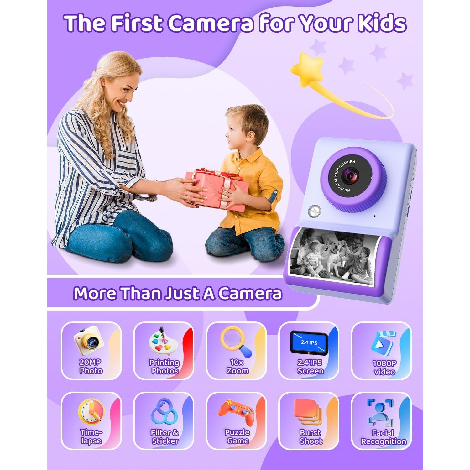 Cámara Instantánea Usteetic P86 para Niños 20MP 1080P con SD 32GB