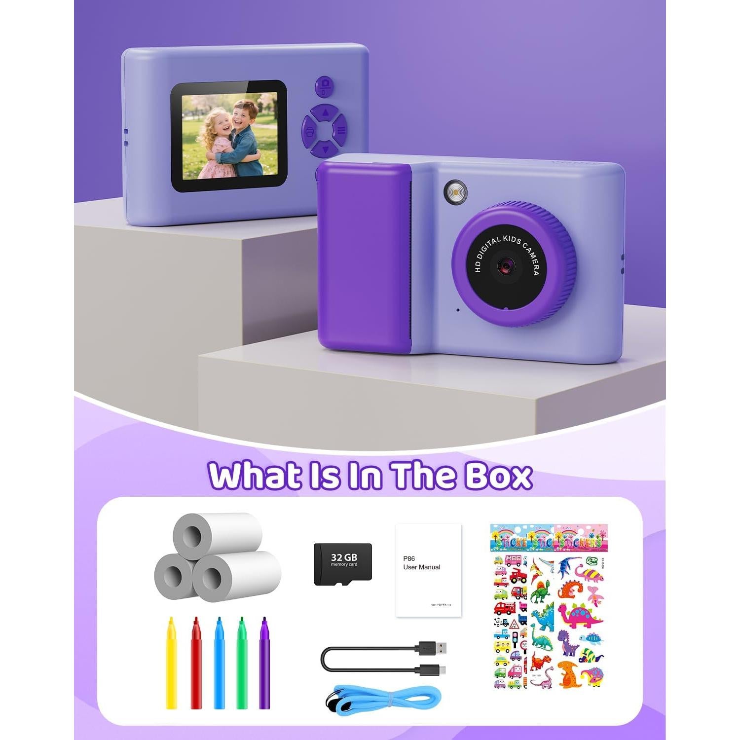 Cámara Instantánea Usteetic P86 para Niños 20MP 1080P con SD 32GB