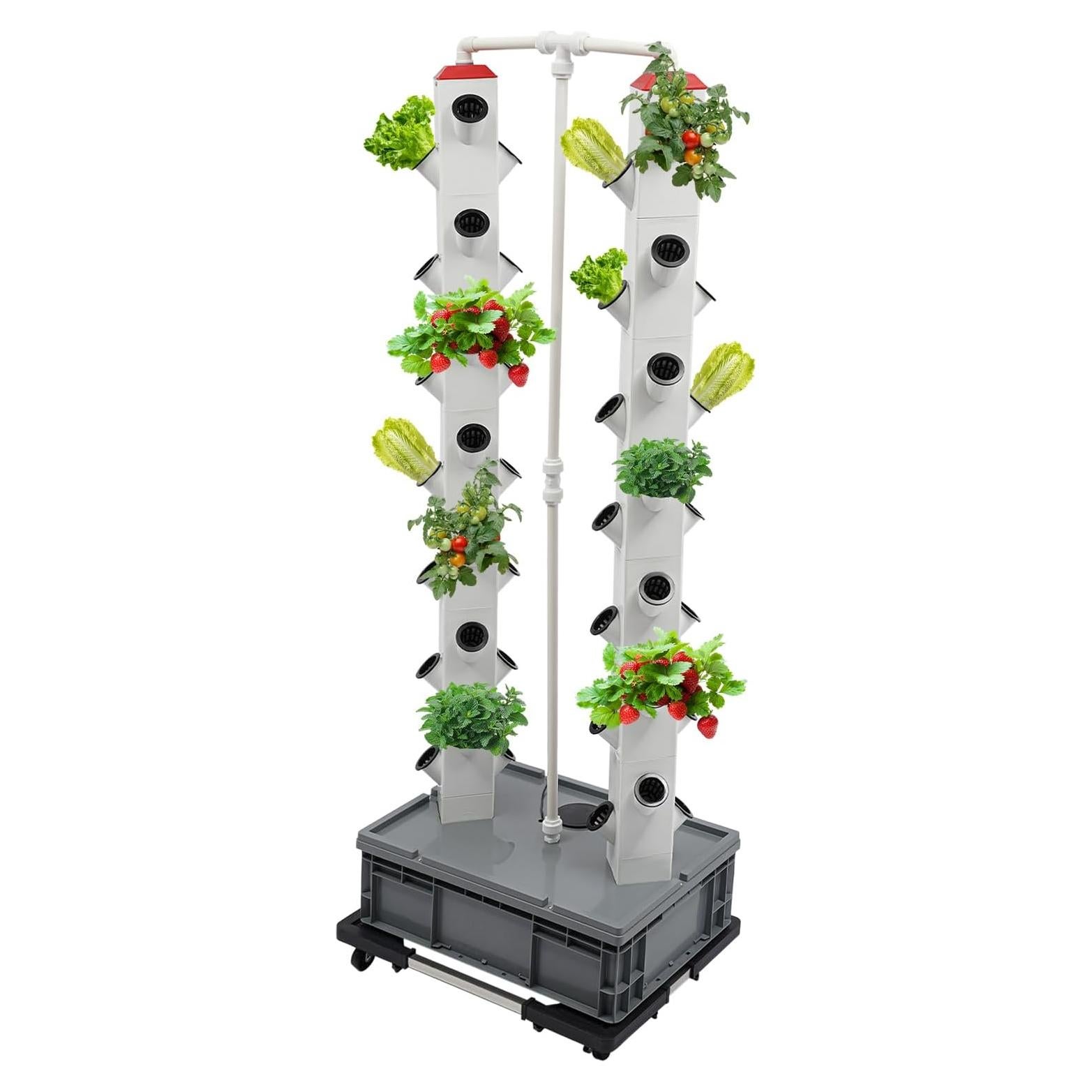 Torre Hidropónica LuYuLTONG 56 Macetas Blanca con Ruedas