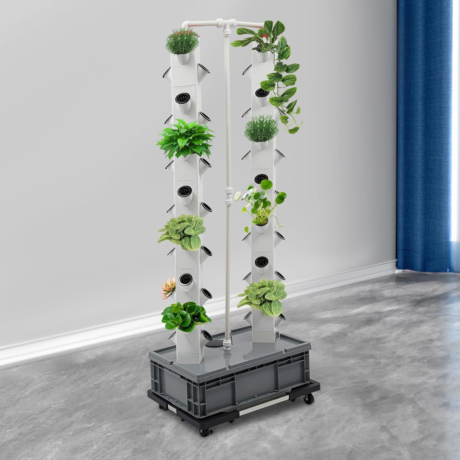 Torre Hidropónica LuYuLTONG 56 Macetas Blanca con Ruedas