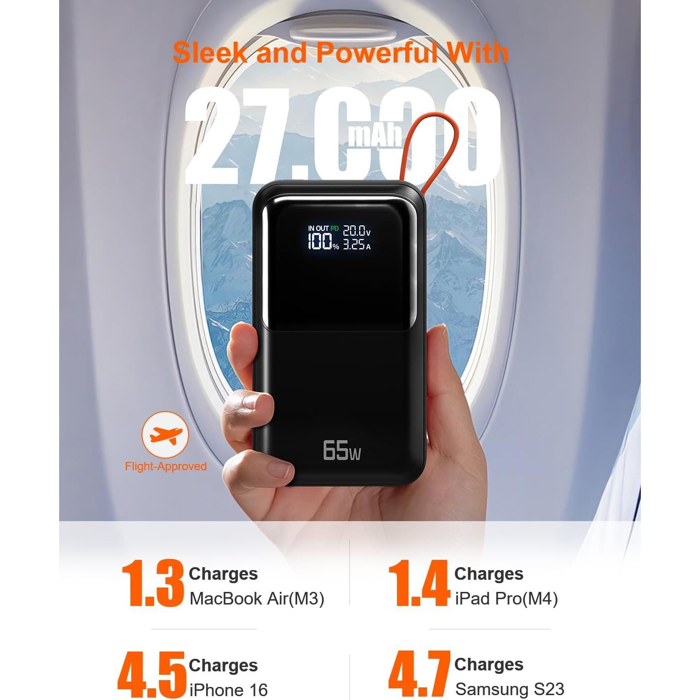 Cargador portátil 65W Feidyns 27000mAh USB-C carga rápida