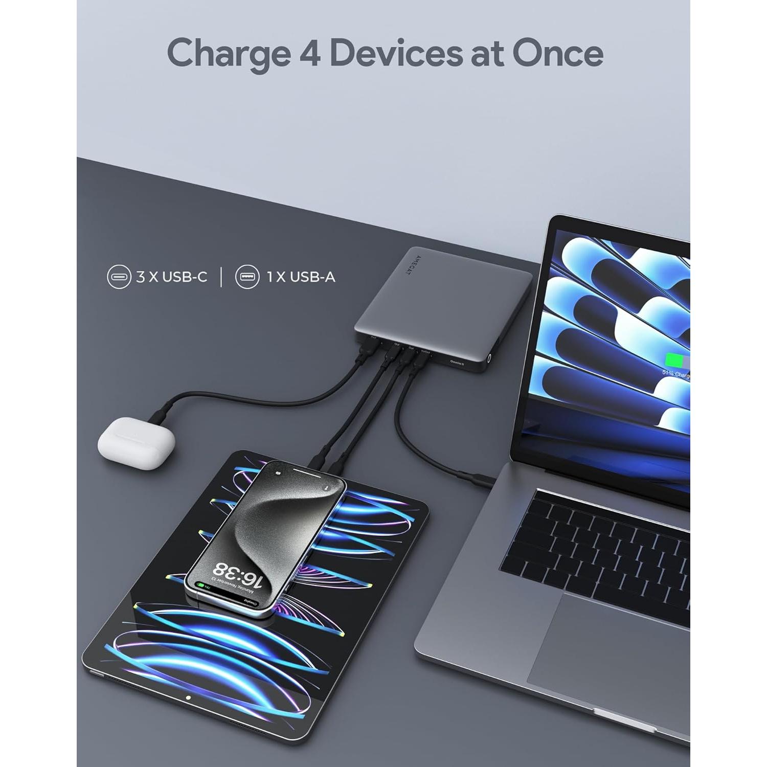 Banco de Energía 100W AMEGAT 20000mAh USB-C 4 Puertos