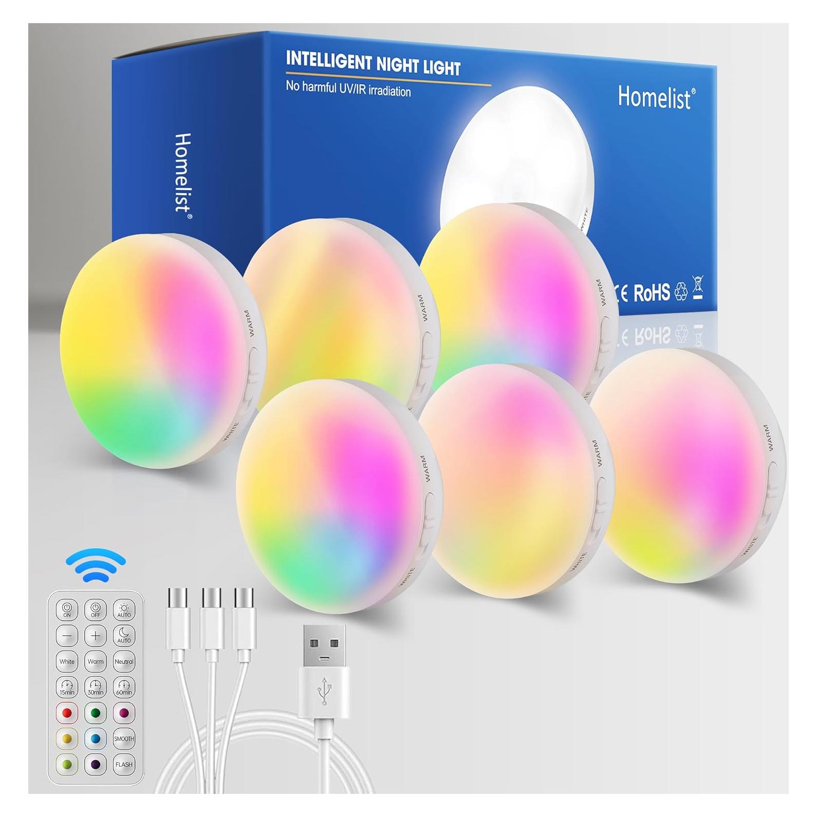 Luces Puck RGB Recargables Homelist NL4 - Paquete de 6