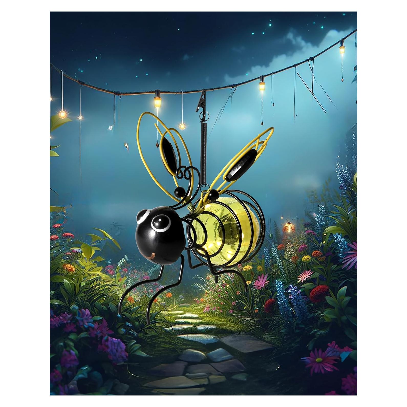 Luz Solar Colgante Abeja iEstatua - LED Amarillo para Jardín