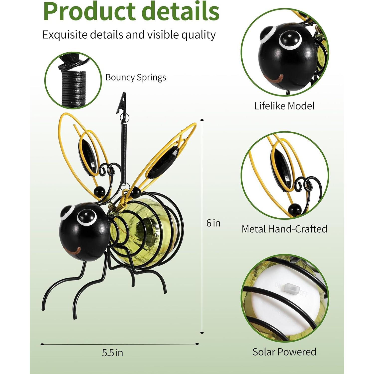 Luz Solar Colgante Abeja iEstatua - LED Amarillo para Jardín
