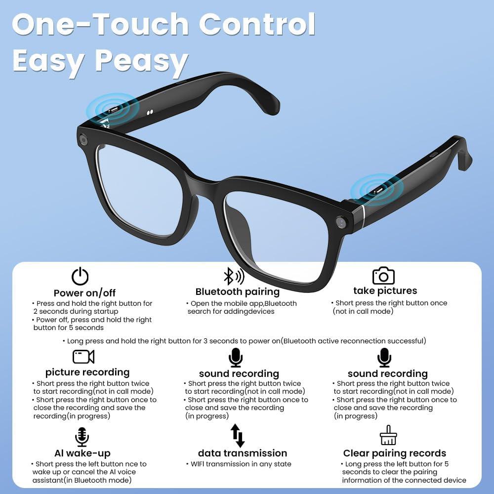 Gafas Inteligentes Ai Faifxo con Cámara 2K Bluetooth UV400