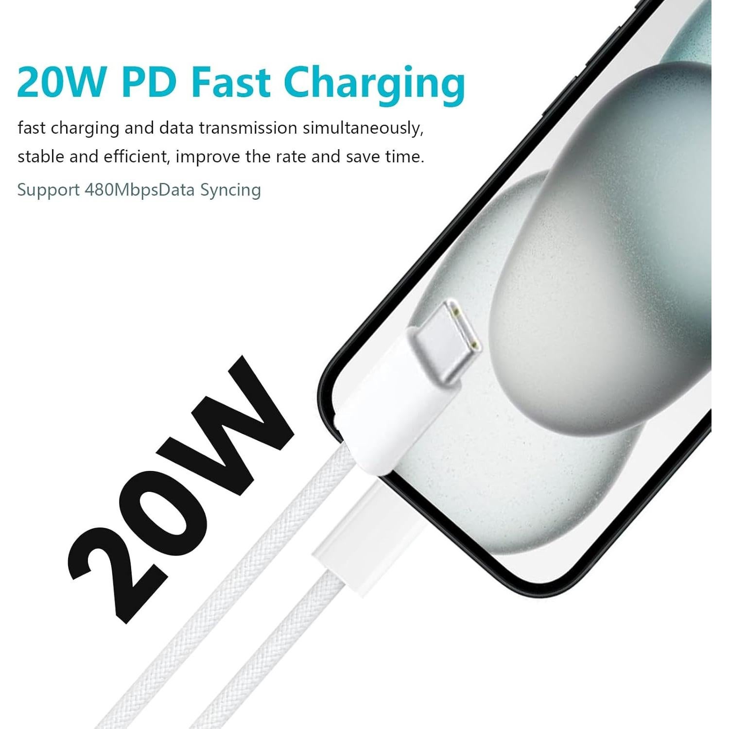 Cargador Rápido 20W USB-C CYQAPC con Cable 2m para iPhone y iPad