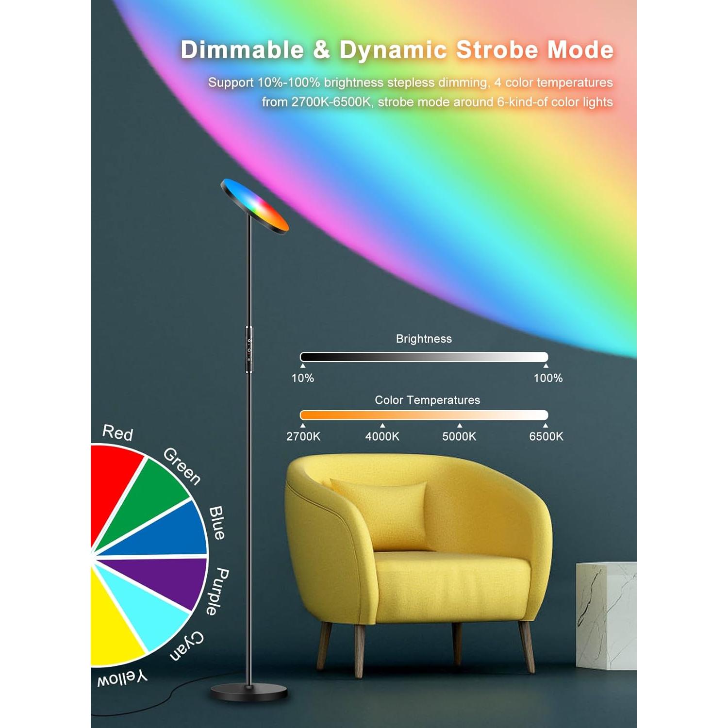 Lámpara de Pie LED RGB Monococo 36W 3600LM Control Remoto