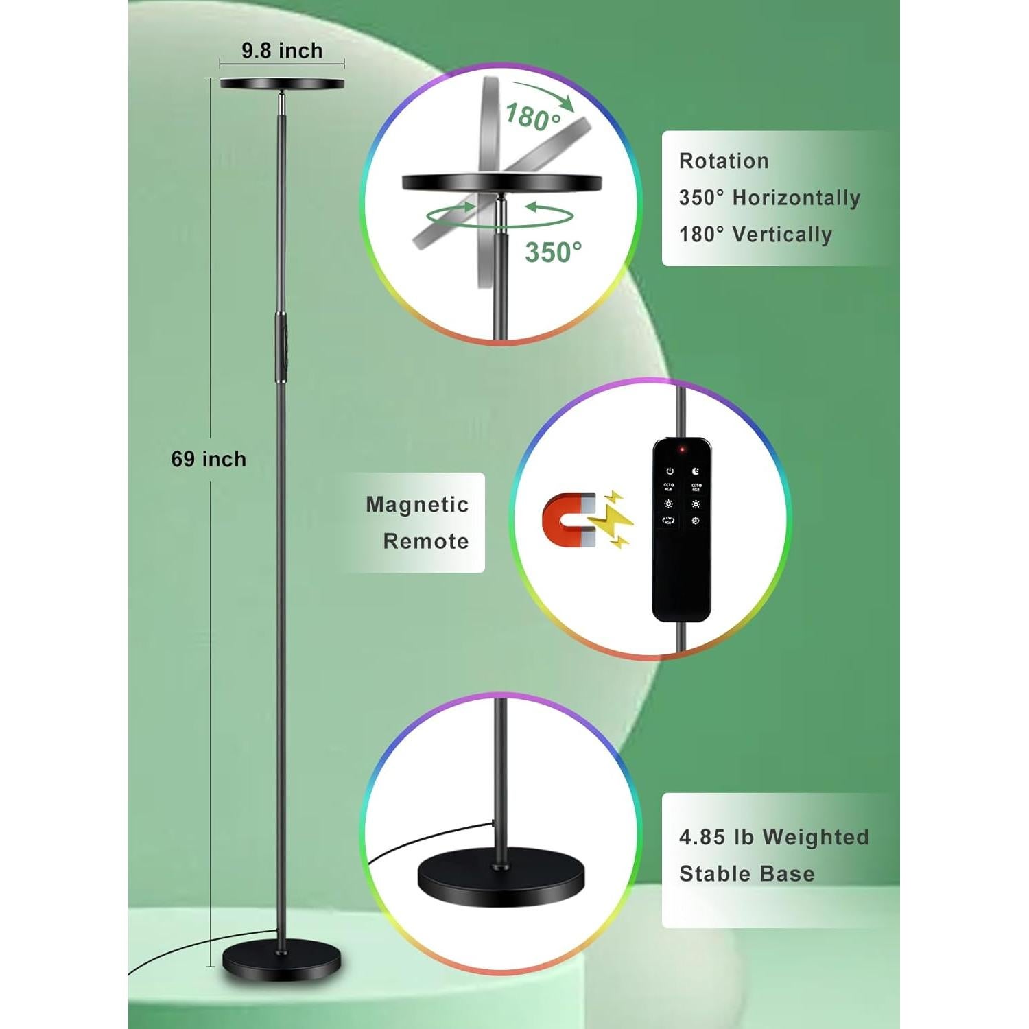 Lámpara de Pie LED RGB Monococo 36W 3600LM Control Remoto