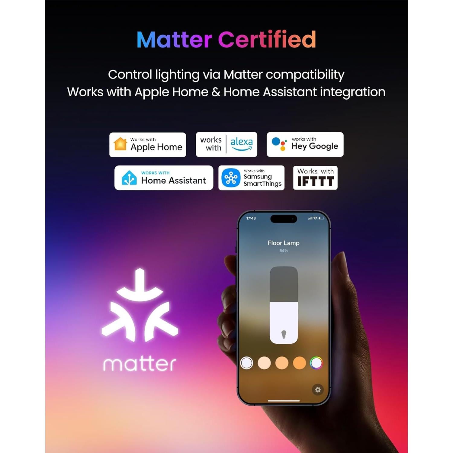 Lámpara de Pie SwitchBot RGBW, 1200lm, Compatible con Matter