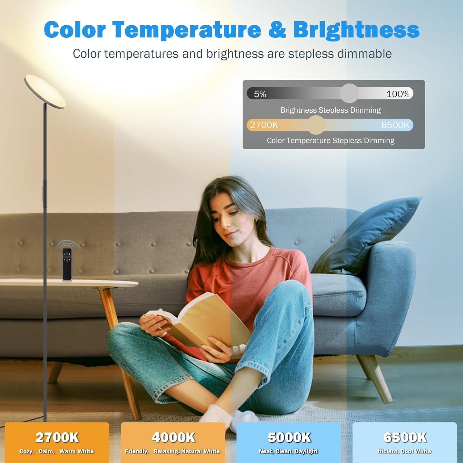 Lámpara de Pie LED Yikuneng 3000LM 30W Regulable 2700K-6500K