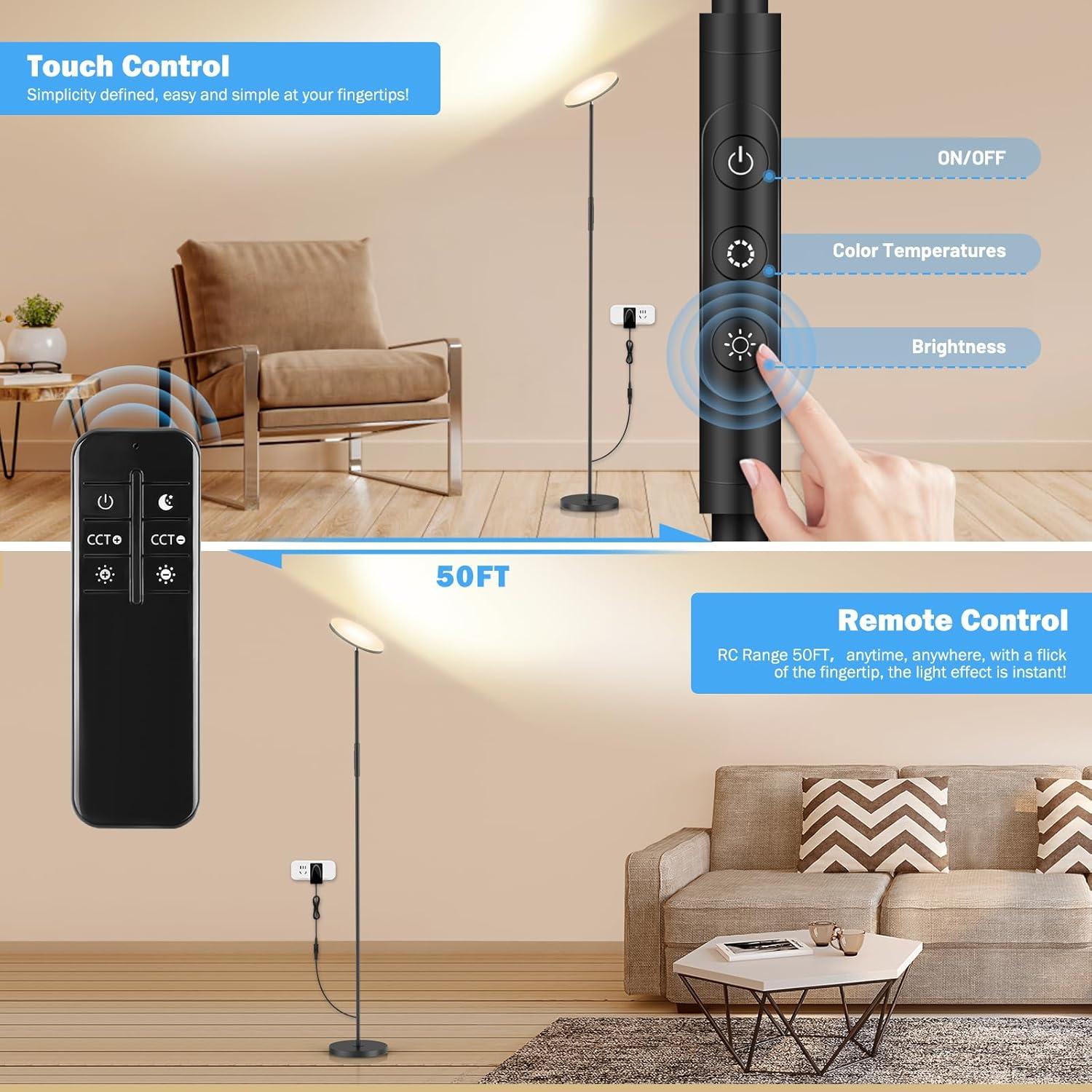 Lámpara de Pie LED Yikuneng 3000LM 30W Regulable 2700K-6500K