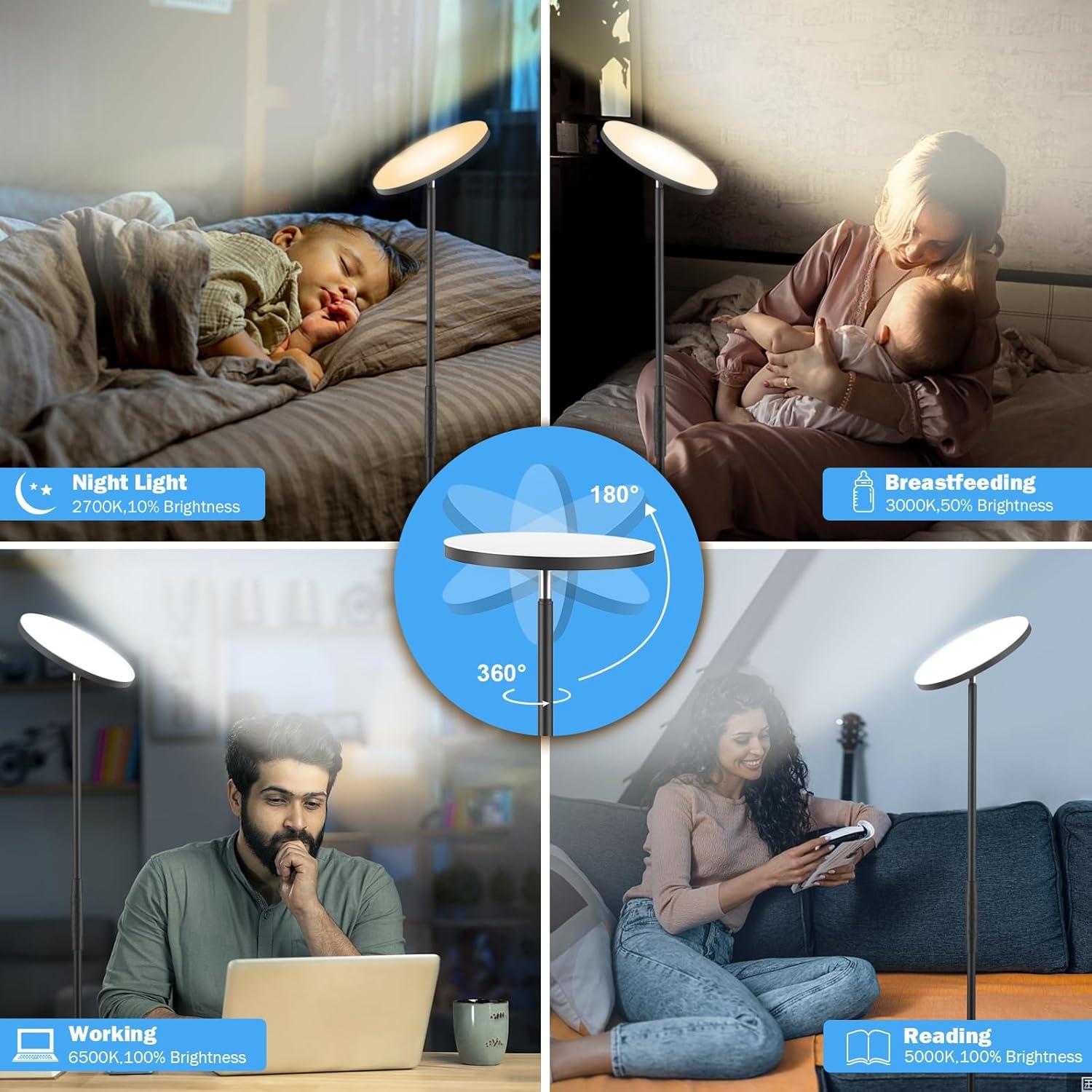 Lámpara de Pie LED Yikuneng 3000LM 30W Regulable 2700K-6500K