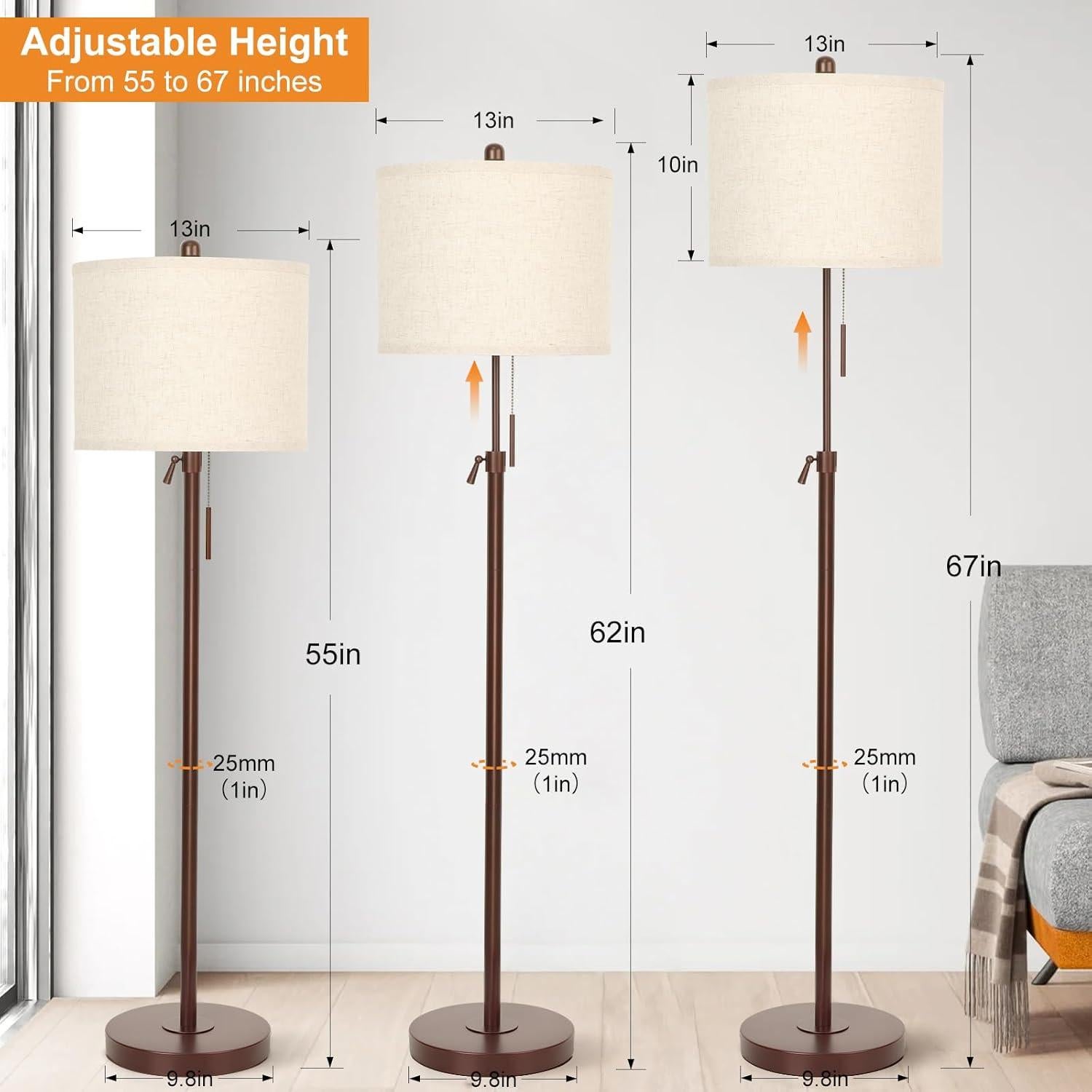 Lámpara de Pie Ajustable Marrón Metálica QINGMIAO 170cm LED 8W