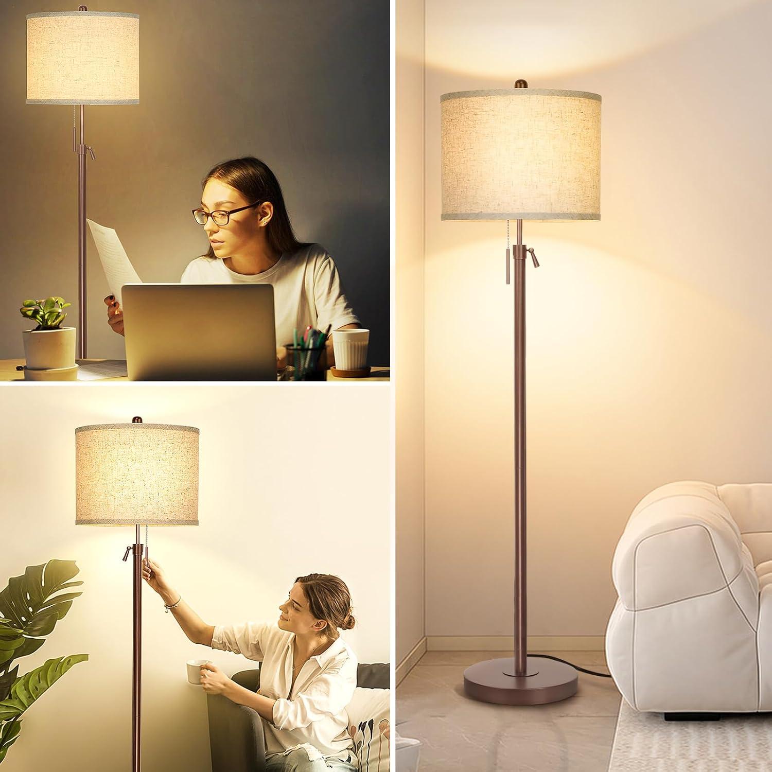 Lámpara de Pie Ajustable Marrón Metálica QINGMIAO 170cm LED 8W