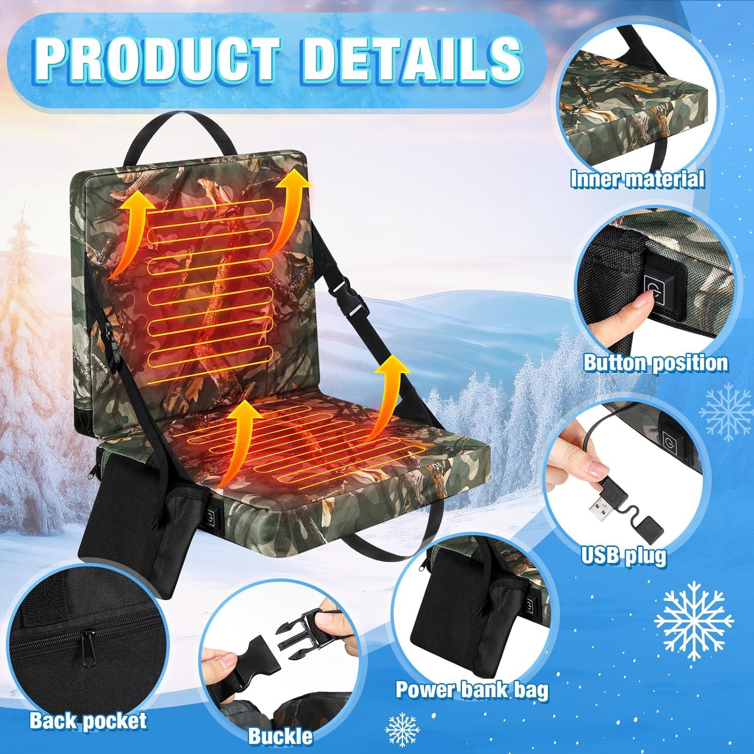 Cojines de Asiento Calentados Plegables Fanfanwin 2 Pcs Camuflaje