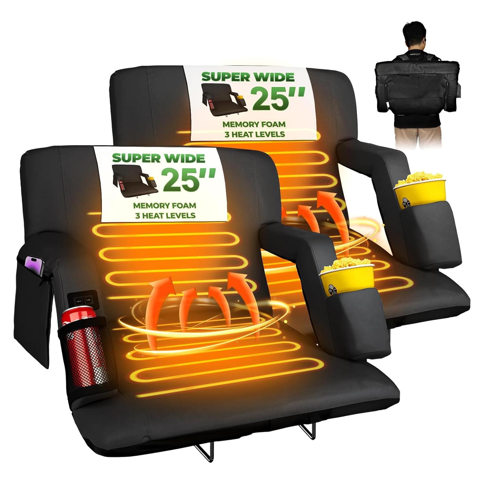 Asiento de Estadio Calentado Poderoso Xishan 25" Negro - 2 Unidades