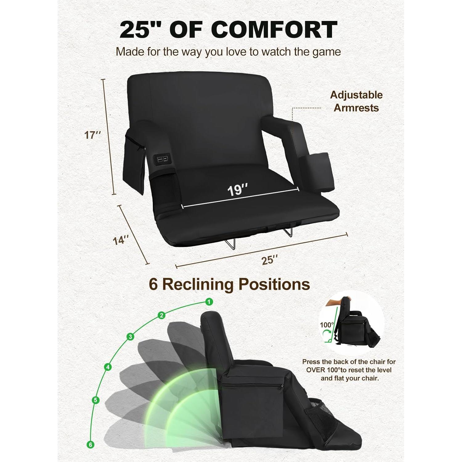 Asiento de Estadio Calentado Poderoso Xishan 25" Negro - 2 Unidades