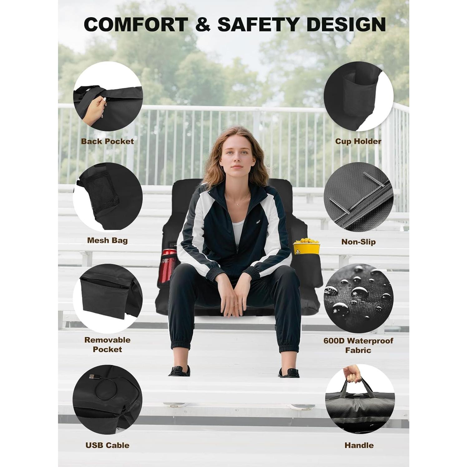 Asiento de Estadio Calentado Poderoso Xishan 25" Negro - 2 Unidades