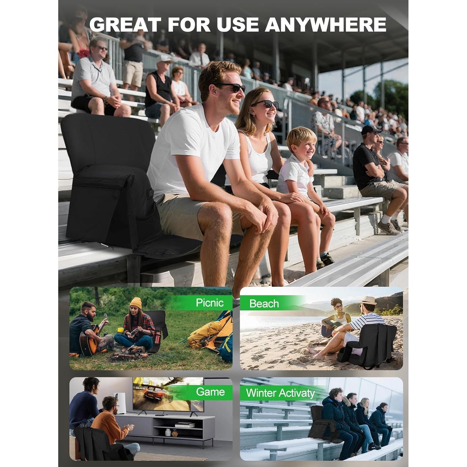 Asiento de Estadio Calentado Poderoso Xishan 25" Negro - 2 Unidades