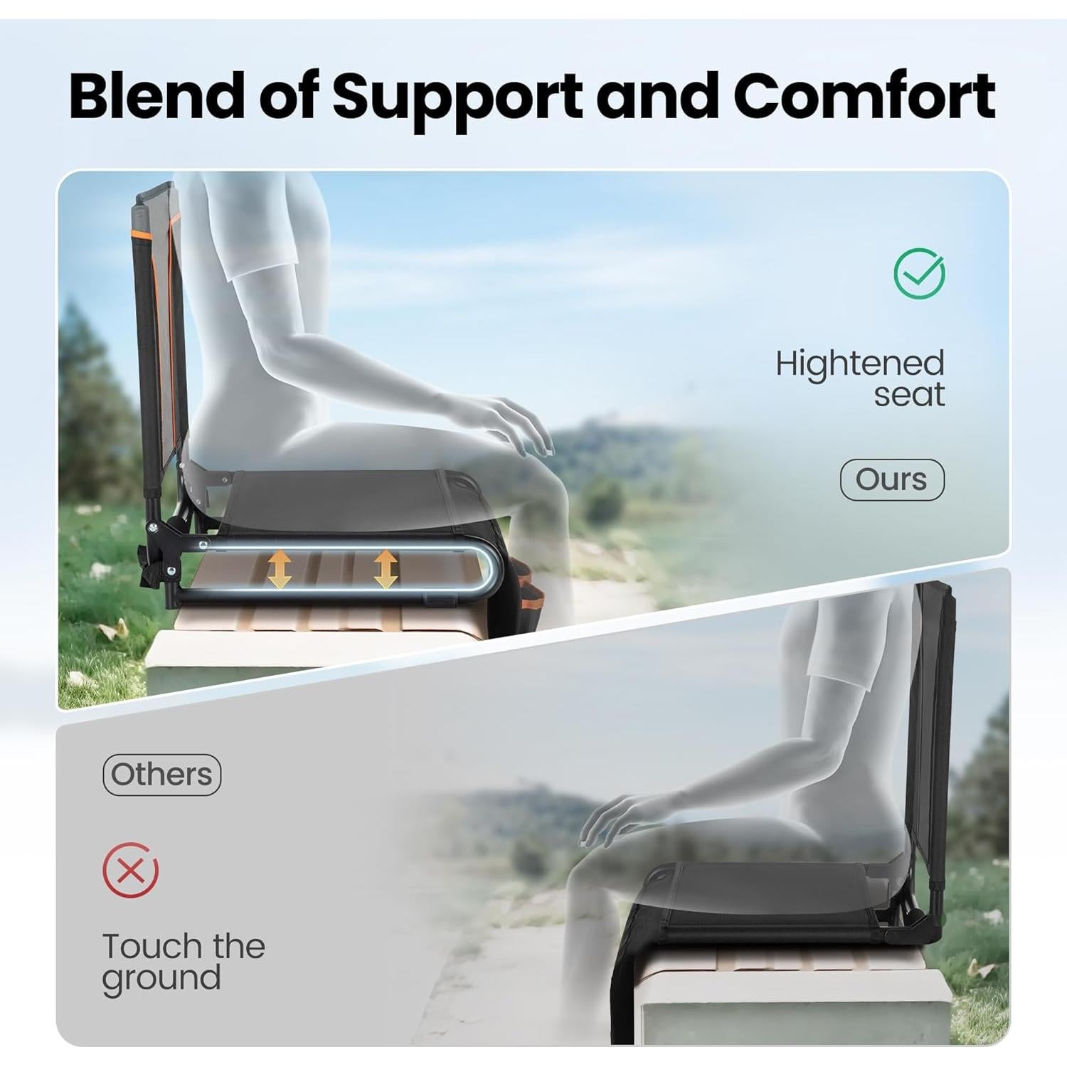 Silla de Estadio Plegable HIGH POINT SPORTS Negra y Gris - 2 Paquetes