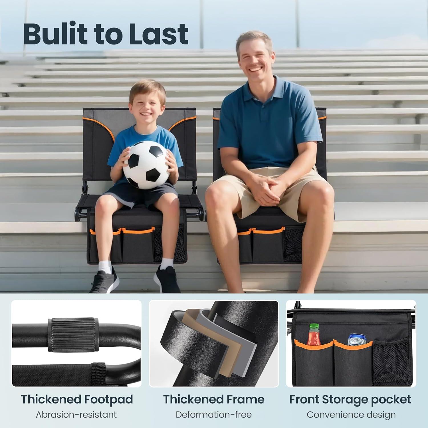 Silla de Estadio Plegable HIGH POINT SPORTS Negra y Gris - 2 Paquetes