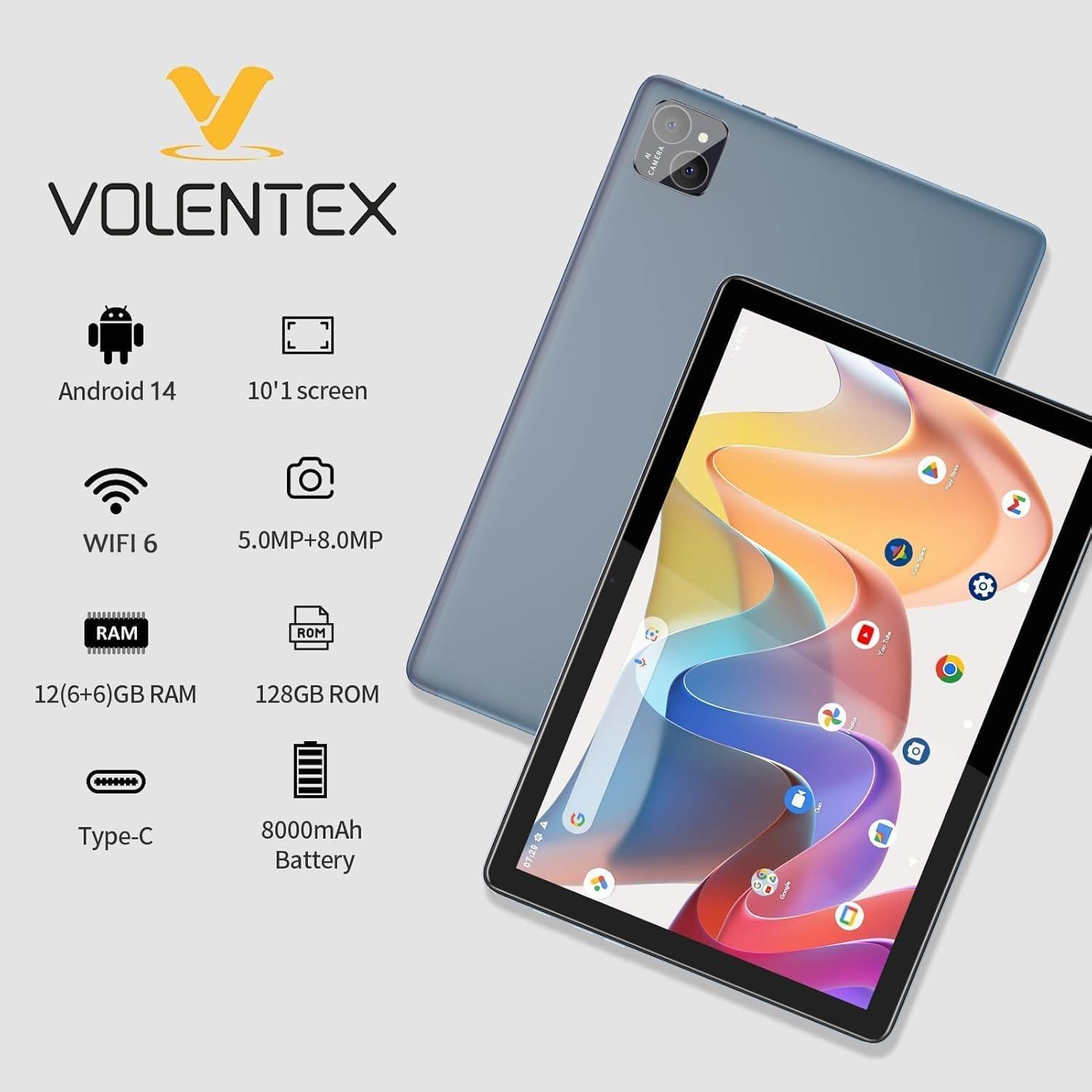 Tableta Android VOLENTEX M10 10" 12GB RAM 128GB 4G LTE Gris