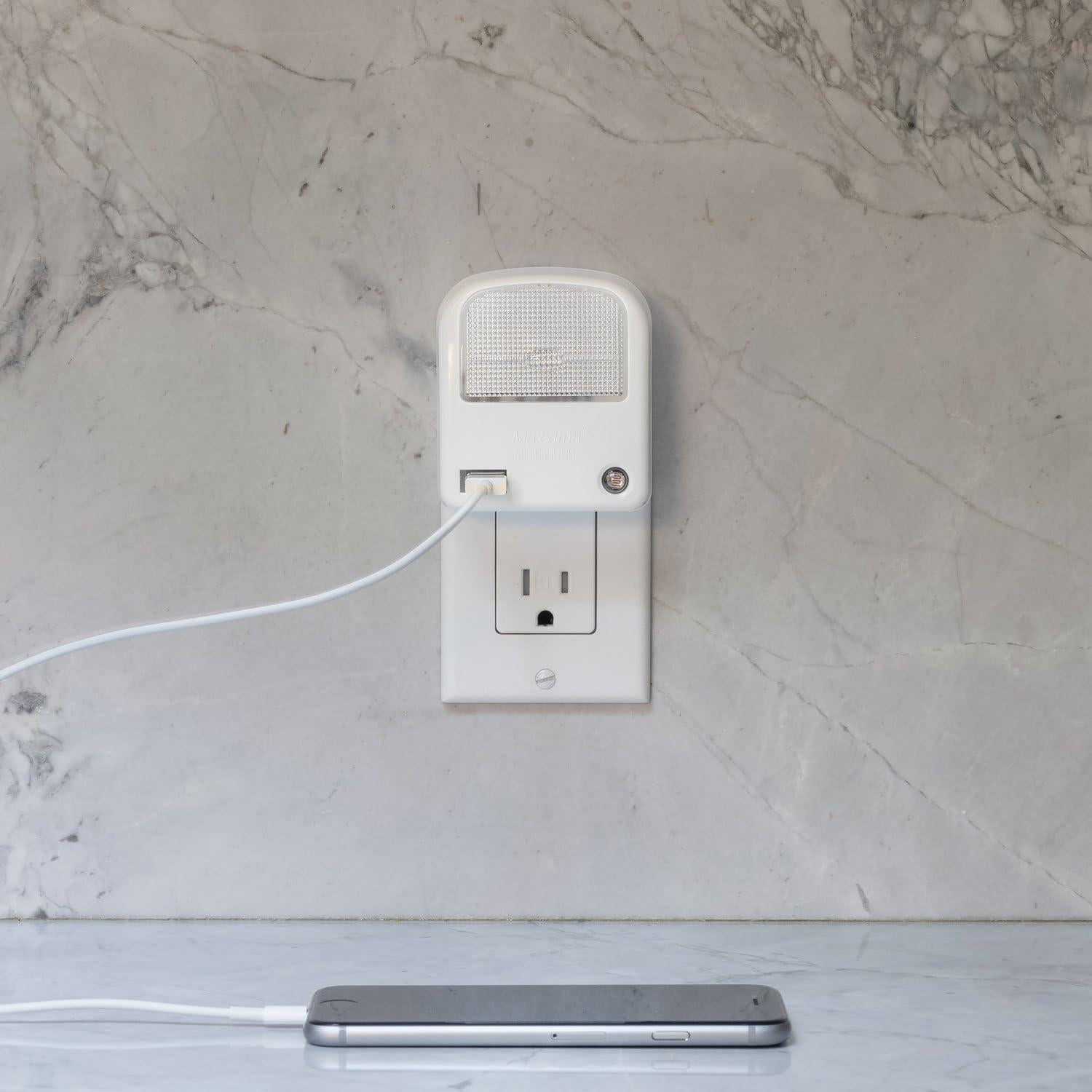 Luz Nocturna LED Maxxima con Cargador USB 2A - 2 Piezas