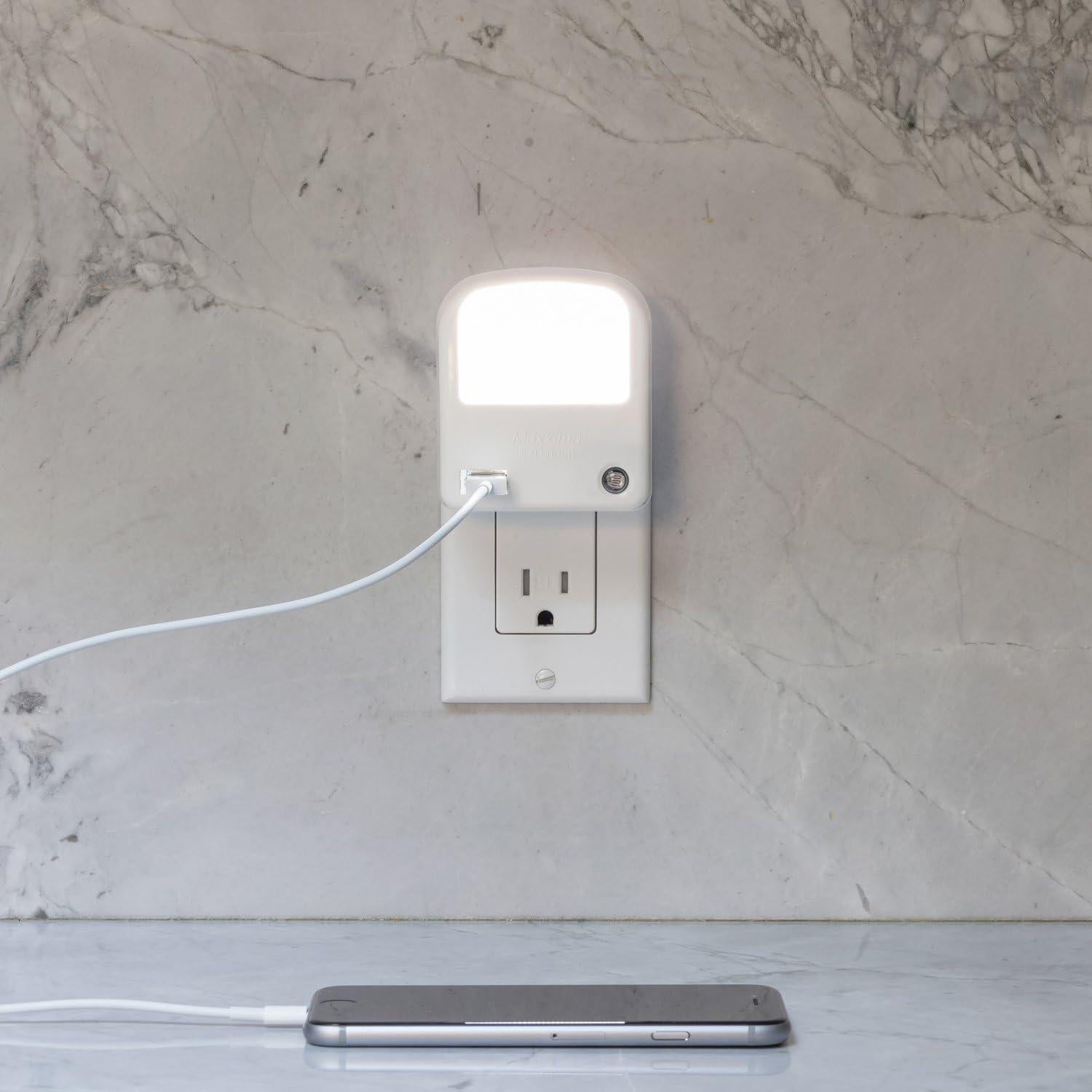 Luz Nocturna LED Maxxima con Cargador USB 2A - 2 Piezas