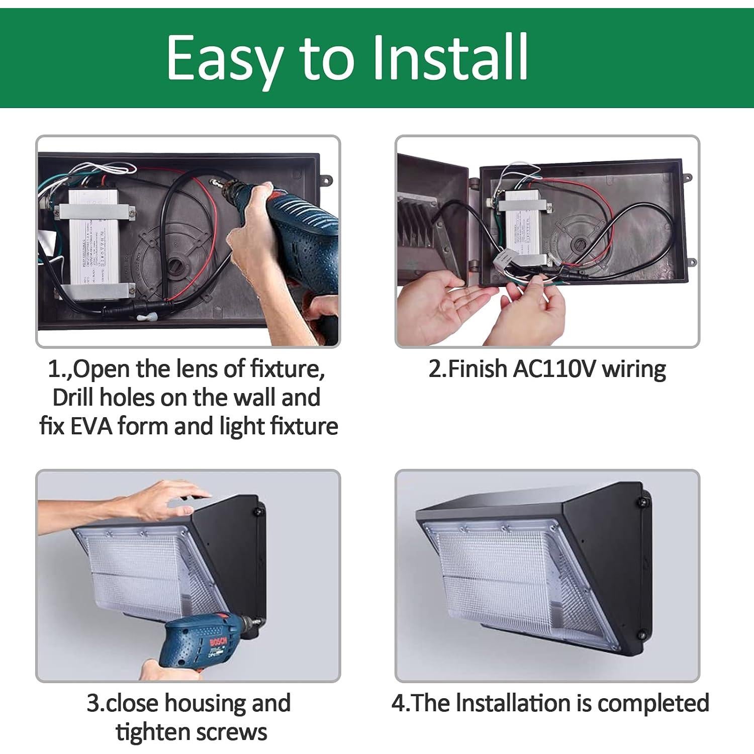 Luz de Pared LED 80W Tesoorda 10500LM IP65 Fotocélula