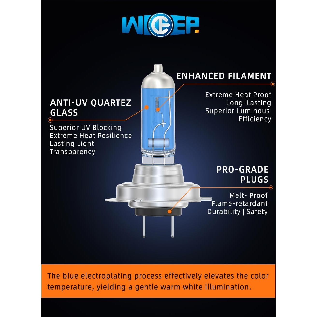 Bombillas Halógenas H7 Wideep 55W 3800K 2 Piezas Reemplazo