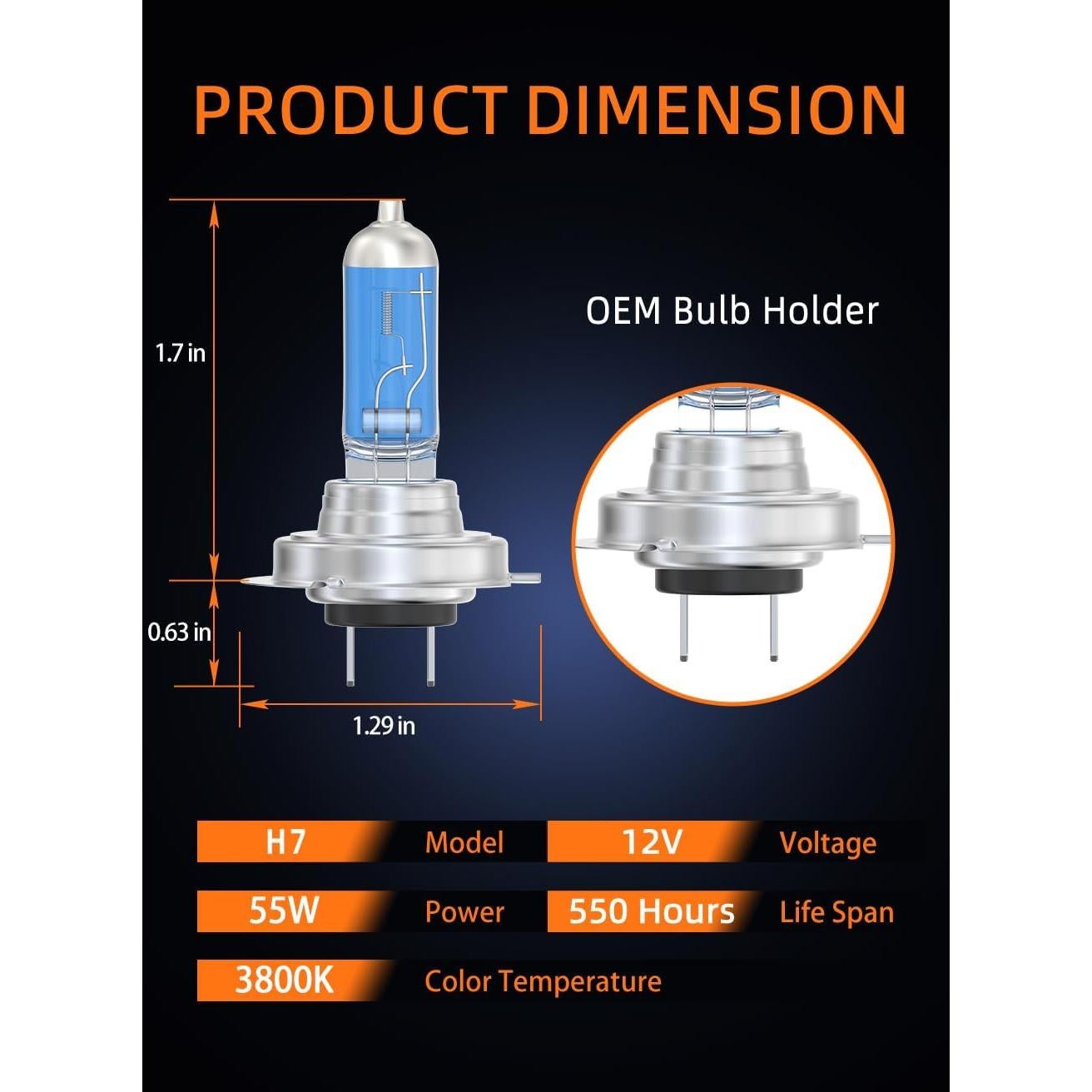 Bombillas Halógenas H7 Wideep 55W 3800K 2 Piezas Reemplazo