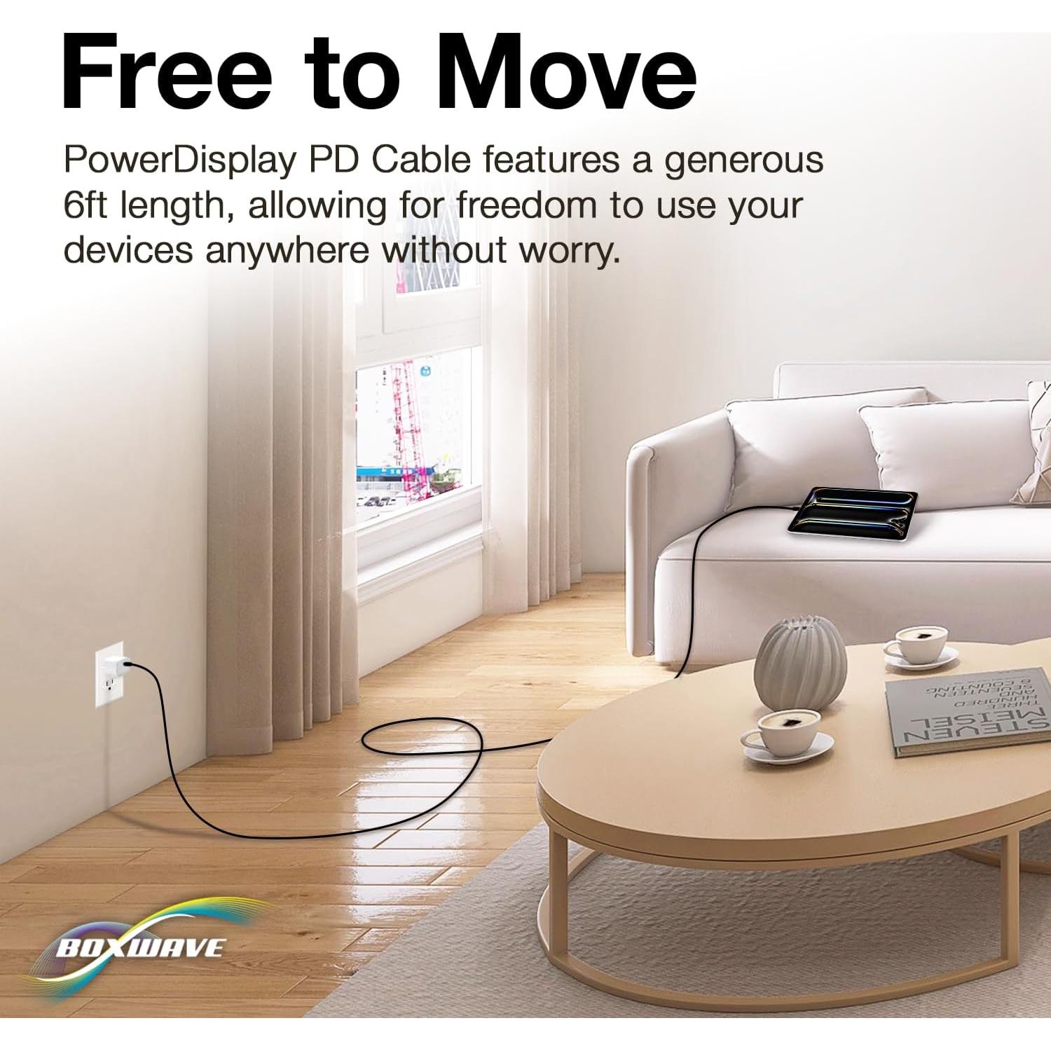 Cable Compatible with Onyx BOOX Tab Ultra C Pro - PowerDisplay PD Cable (6ft) - USB-C to USB-C (100W), LED Wattage Info Extra Long Braided Nylon - Jet Black