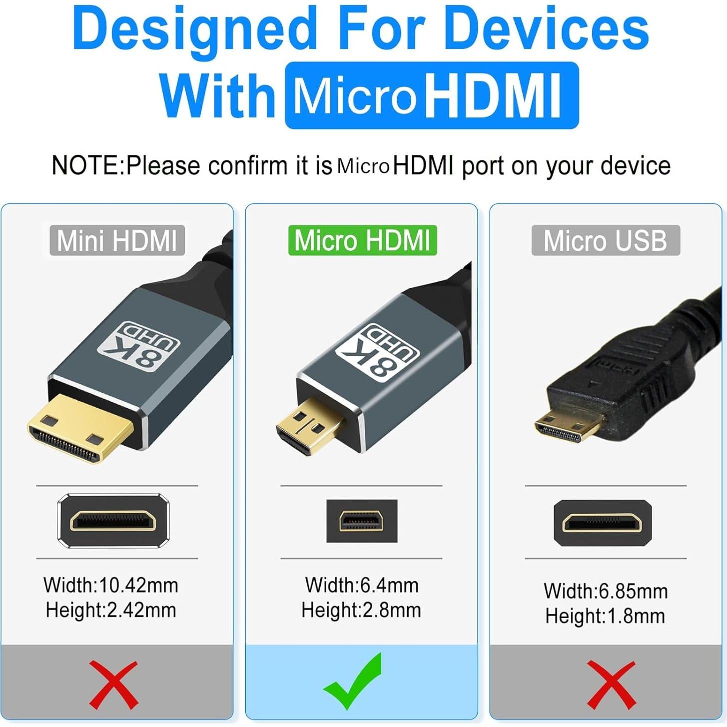 Cable Micro HDMI a HDMI 0.5M Jinglong 8K 60Hz 48Gbps
