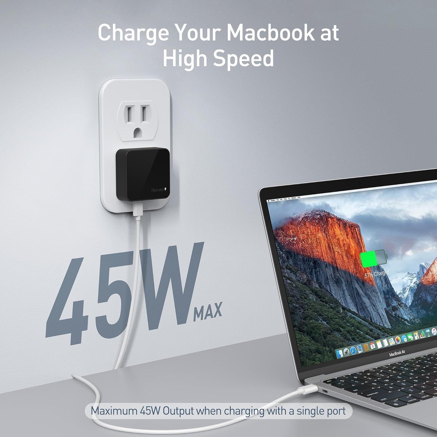 Cargador de pared USB C Nekmit 47W con 2 puertos - Negro