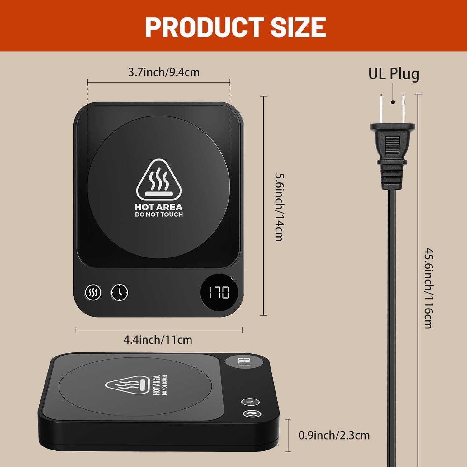 Calentador de Tazas SANGFOR Negro con 3 Temperaturas y Apagado Automático