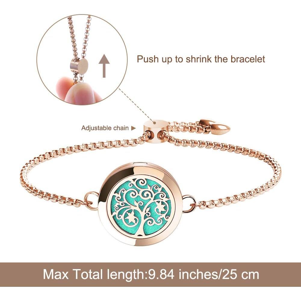 Pulsera Difusora de Aceite Esencial ttstar Oro Rosa Ajustable con 24 Almohadillas