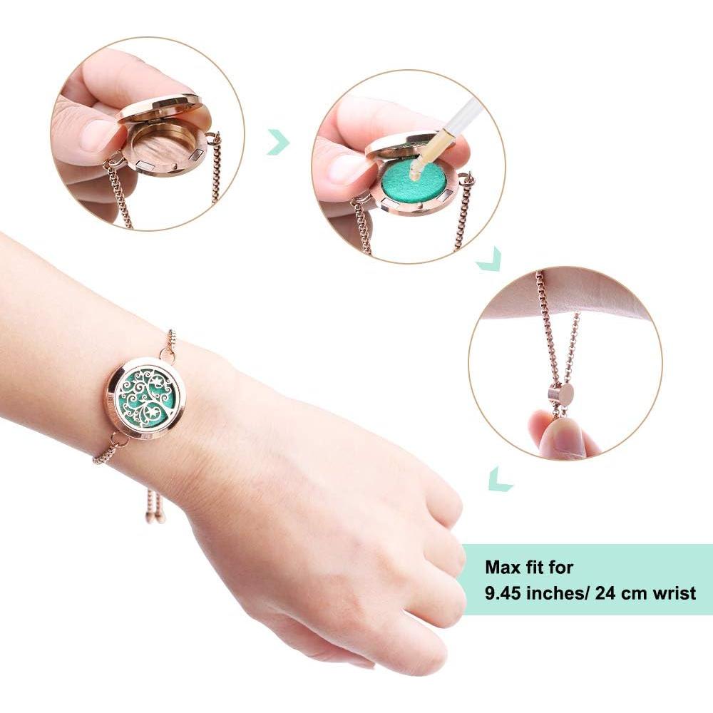 Pulsera Difusora de Aceite Esencial ttstar Oro Rosa Ajustable con 24 Almohadillas
