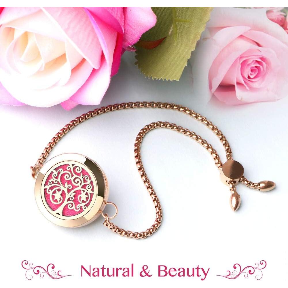 Pulsera Difusora de Aceite Esencial ttstar Oro Rosa Ajustable con 24 Almohadillas