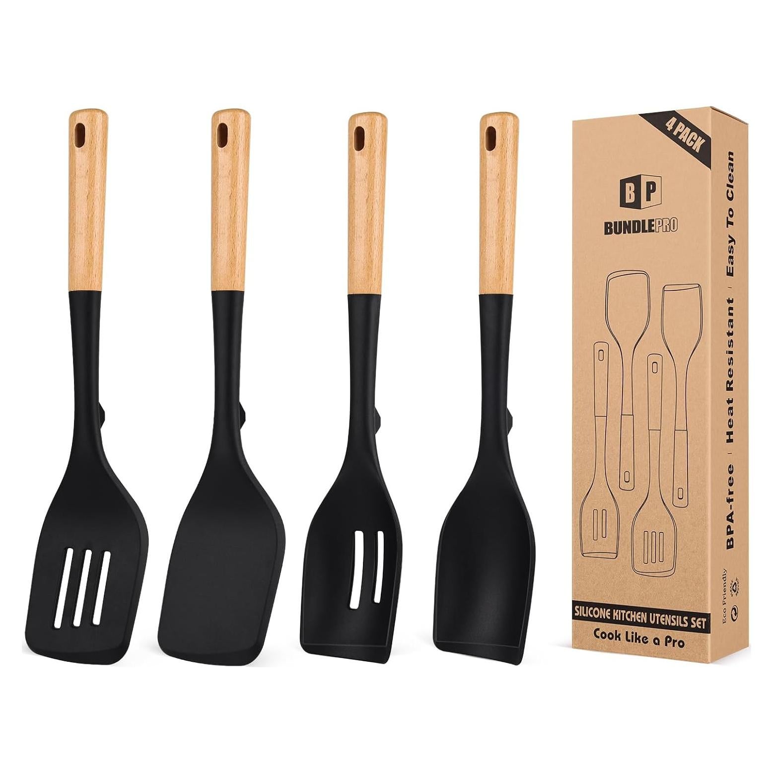 Juego de Utensilios de Cocina BUNDLEPRO 4 Piezas Silicona Negra