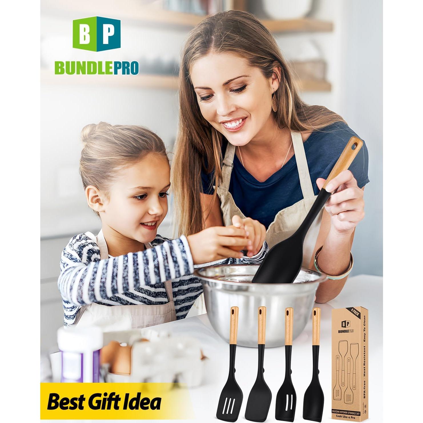 Juego de Utensilios de Cocina BUNDLEPRO 4 Piezas Silicona Negra