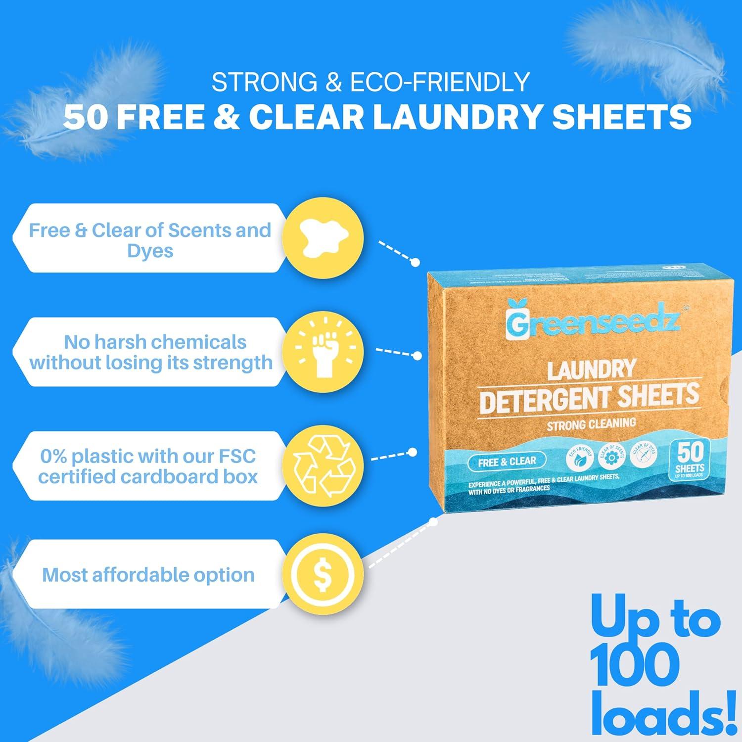 Detergente en Hojas Biodegradable Greenseedz - 50 Hojas, Sin Fragancia