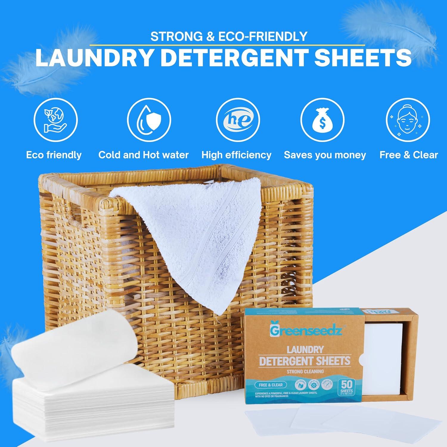 Detergente en Hojas Biodegradable Greenseedz - 50 Hojas, Sin Fragancia